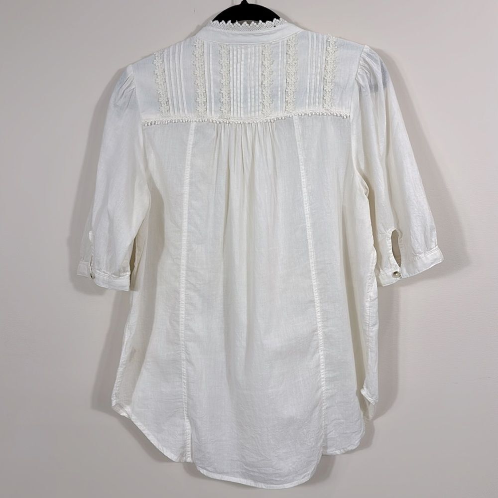Anthropologie Feather Bone Beatrice Lace-Trimmed Button Cotton Blouse Women Sz 8 - Picture 2 of 9